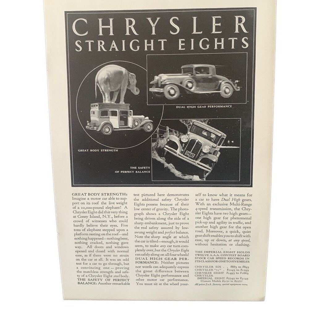 Vintage 1931 Chrysler Straight Eights Ad Advertisement